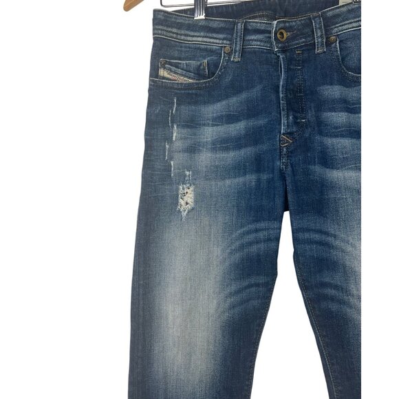 Diesel Mens Buster Regular Slim Tapered Stretch Jeans W28 L32 Blue Distressed - Picture 7 of 16